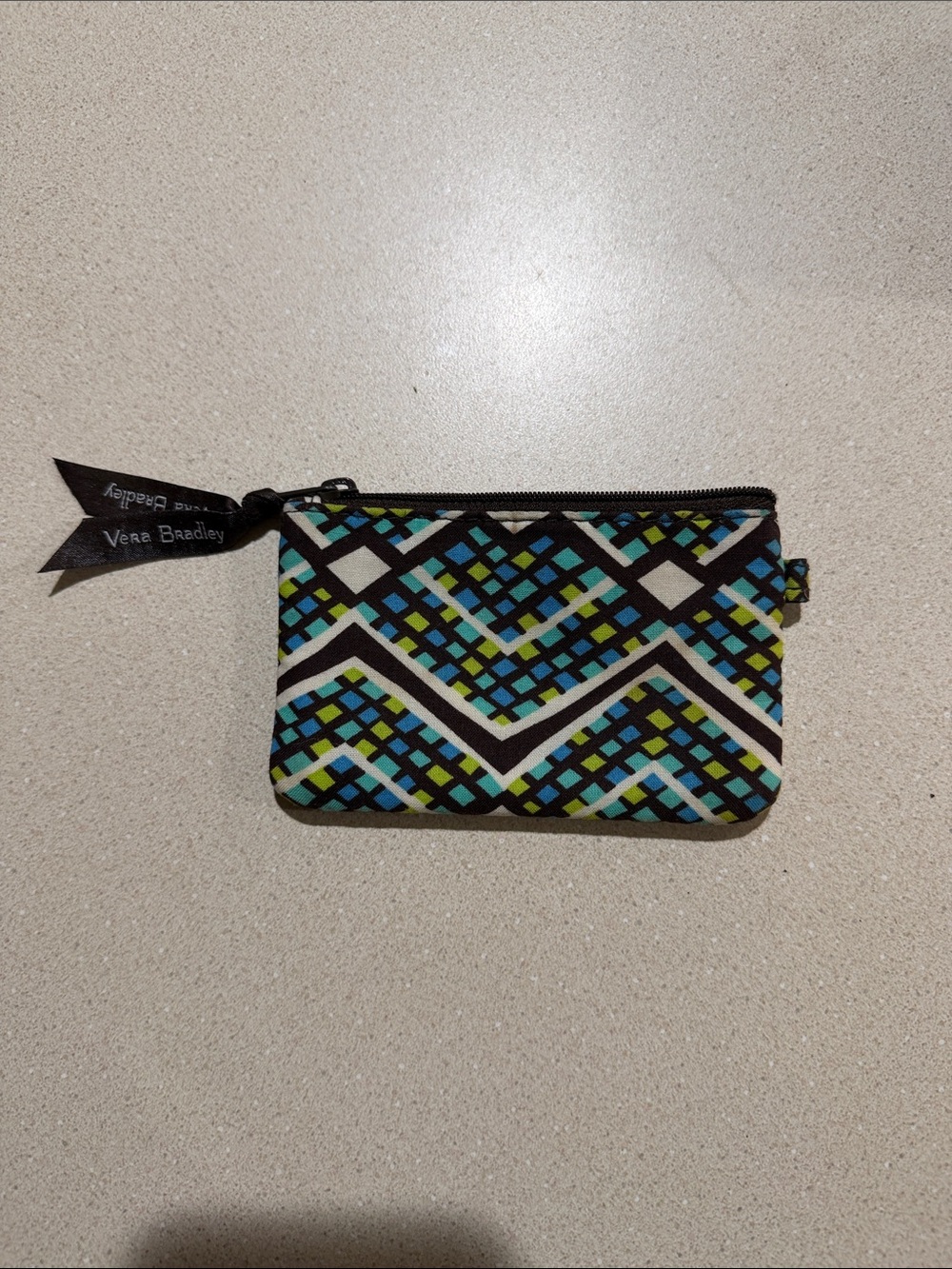 Vera Bradley Blue, Green & Black Quilted Zip Pouch